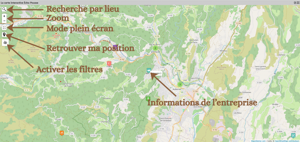 Carte des initiatives écologiques Écho Pousse avec tutoriel d'utilisation