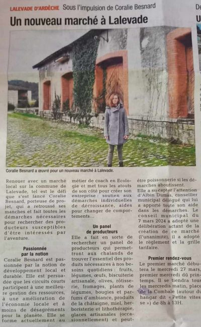 Article montrant la création du marché de producteurs d'une commune ardèchoise